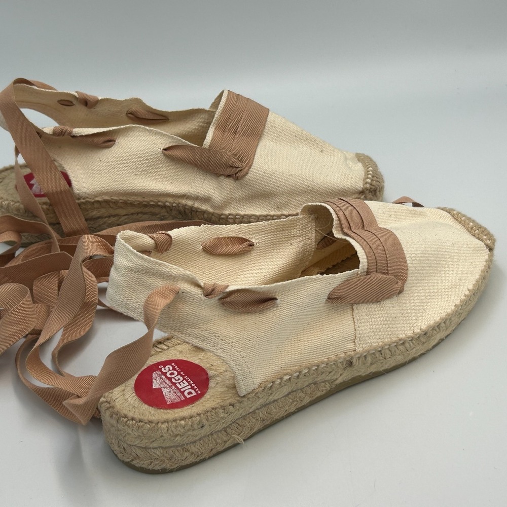 Diegos® Handmade Spanish Espadrilles Catalina White Wedge Lace up Shoes Size 38 - Picture 5 of 12